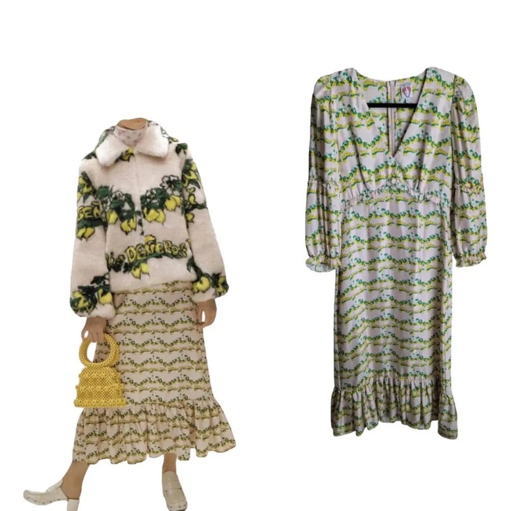 Shrimps Green and White Floral V-Neck Long Sleeve Maxi Dress